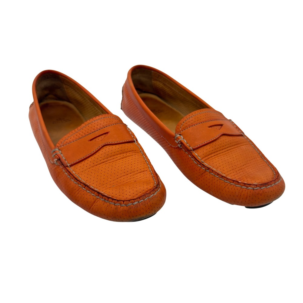Peter Millar Men's Leather Driving Loafers Brown Orange Size 8M Made in Brazil